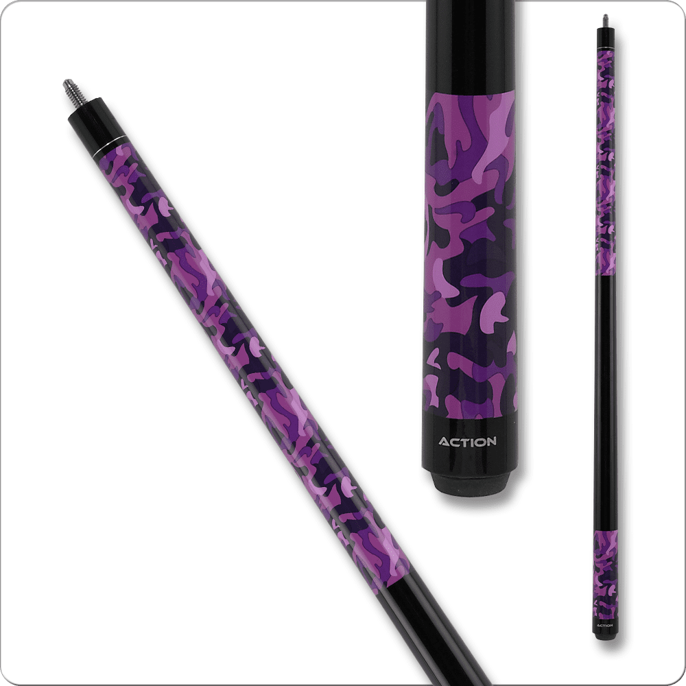 Predator 10K-2 Purple pool cue with heritage-style design and Action logo.
