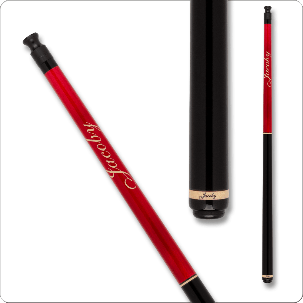 Jacoby JCBMAG1 Pool Cue, Red - handcrafted Jacoby cue with red and black accents