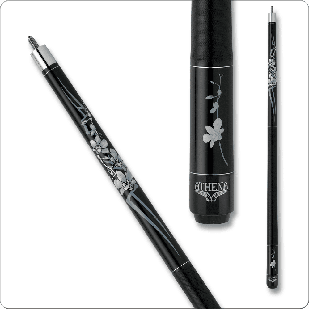 Athena ATH32 pool cue designed for women, featuring elegant floral designs and optimized sizing for enhanced performance.