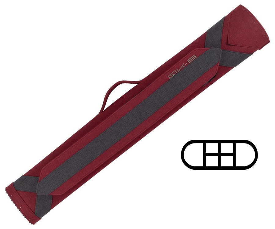 QK-S Samurai2 QKS14 2×4 Hard Case in red with grey accents, designed for billiards cues, showcasing a sleek and durable exterior.