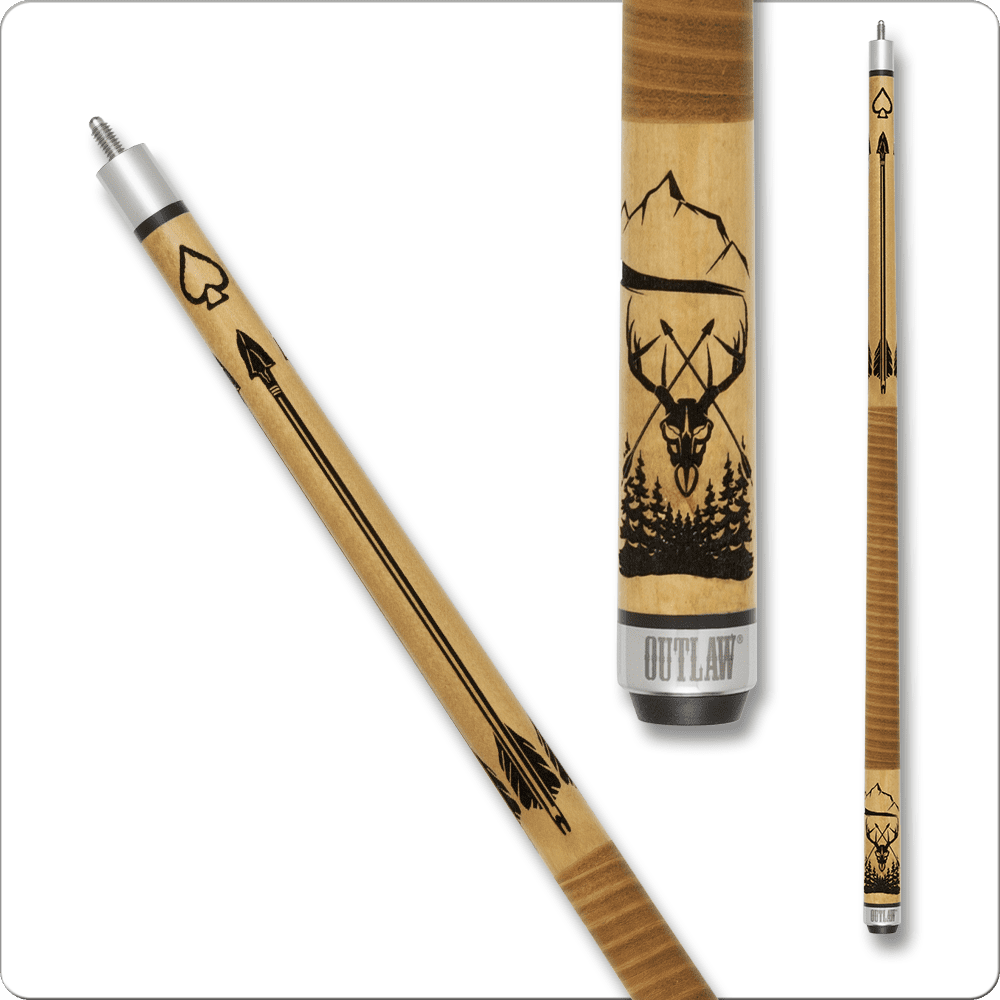 Outlaw Original OL57 cue featuring mountain and deer design.