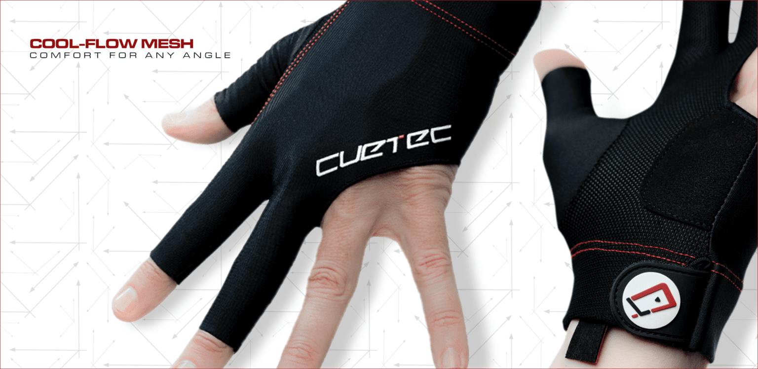 Cuetec AXIS Glove Grey – Bridge Hand Right, cool-flow mesh billiard glove for consistent stroke