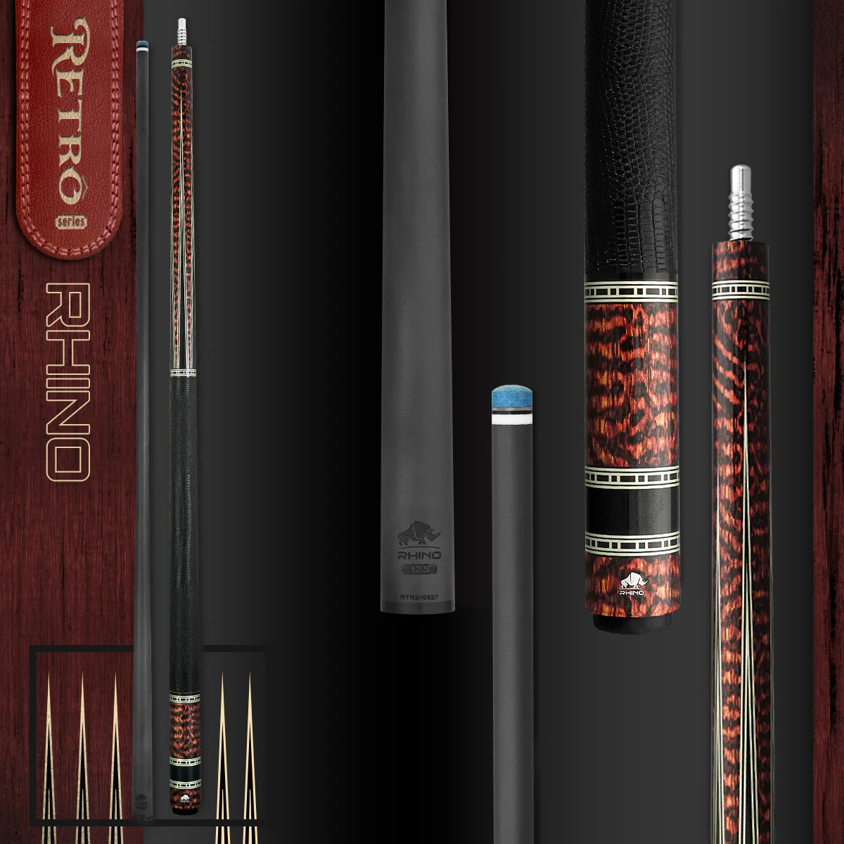Rhino RETRÔ Pool Cue - Snakewood - Multiple Wraps - Image 5
