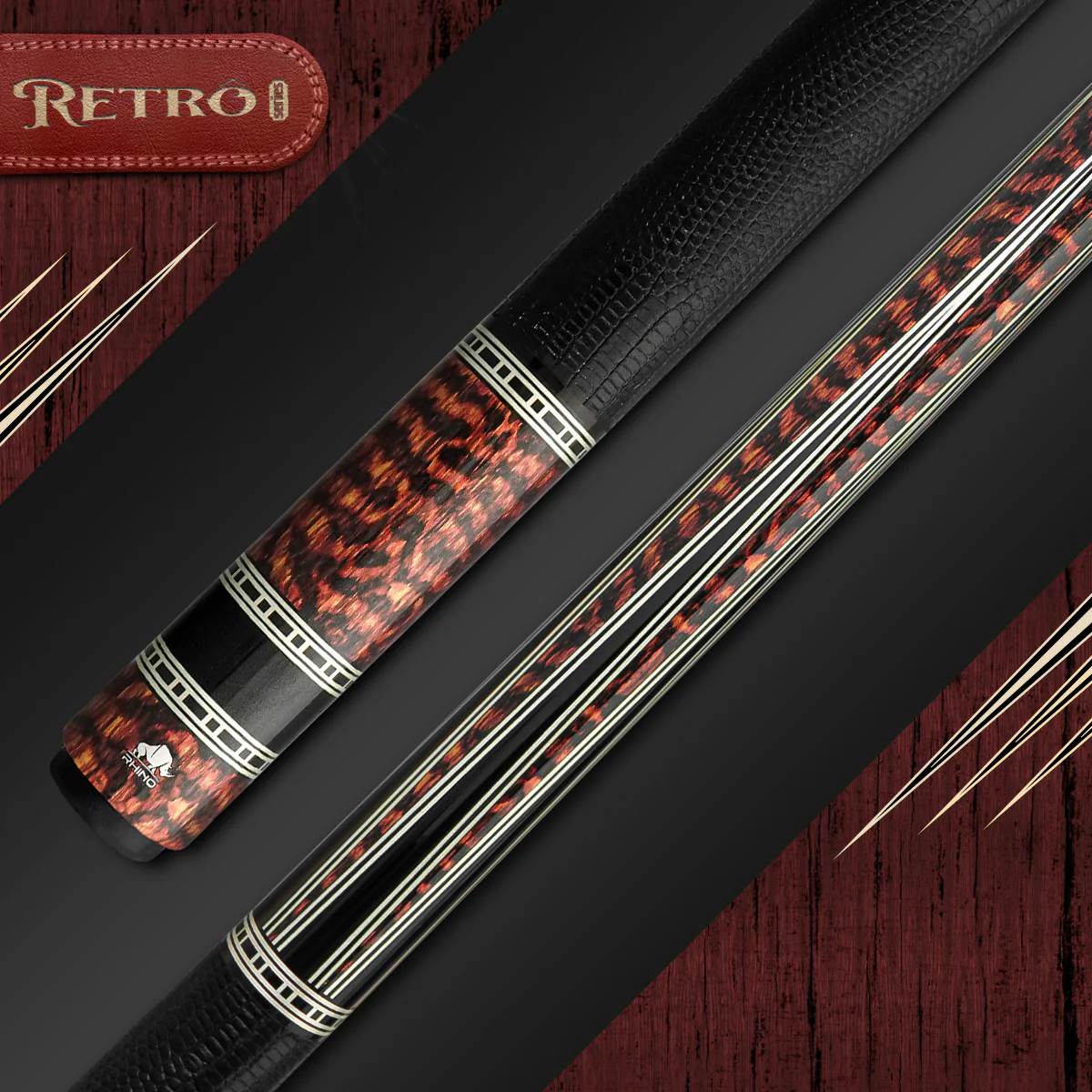 Rhino RETRÔ Pool Cue - Snakewood - Multiple Wraps - Image 2