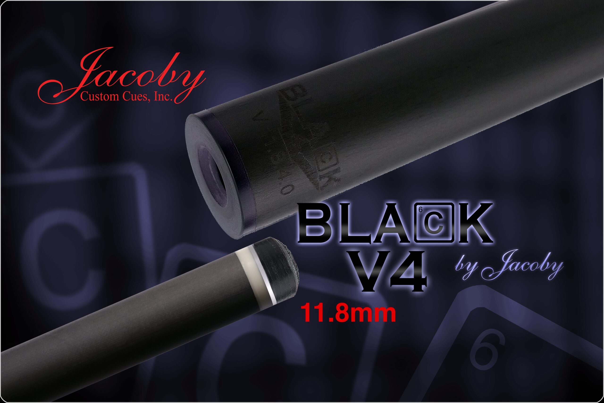 Jacoby BLACK V4 carbon fiber pool cue shaft detail.