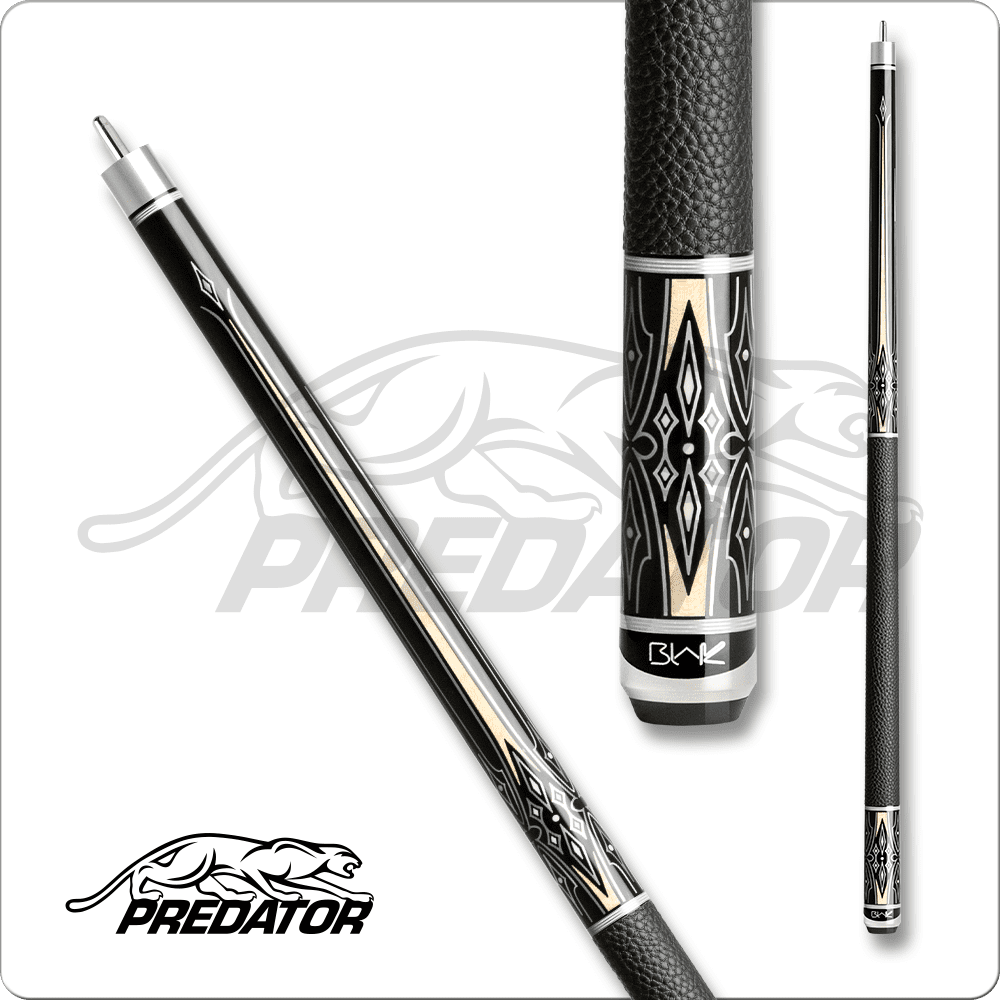 Predator Black 55 pool cue detail, showcasing REVO shaft and Uni-Loc joint technology.