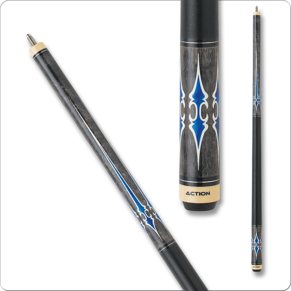 Action ACT137 Exotic Cue pool cue with blue and black design.