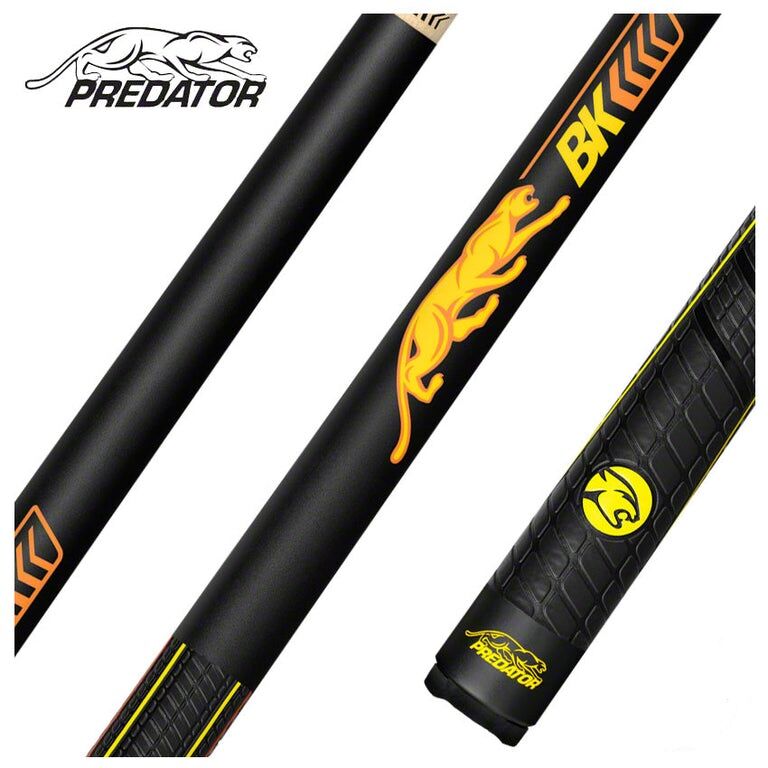 Predator BK4 break cue detail, black pool cue with Predator logo and sport grip.