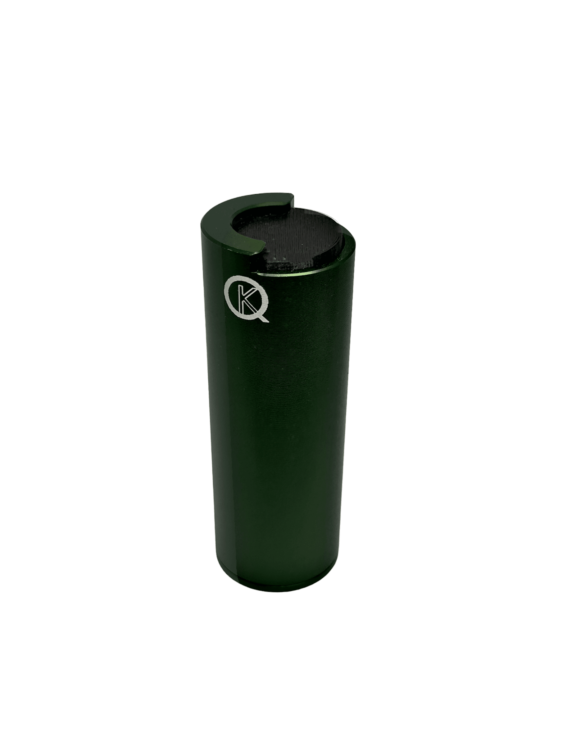 Green Aluminum Quarter Holder with QKB logo, billiards accessory