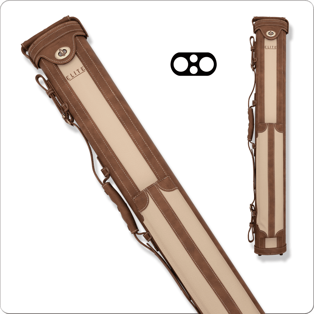 Elite 2×2 Vintage Hard Case ECV22 Chestnut pool cue case, brown leather and cream stripe design.