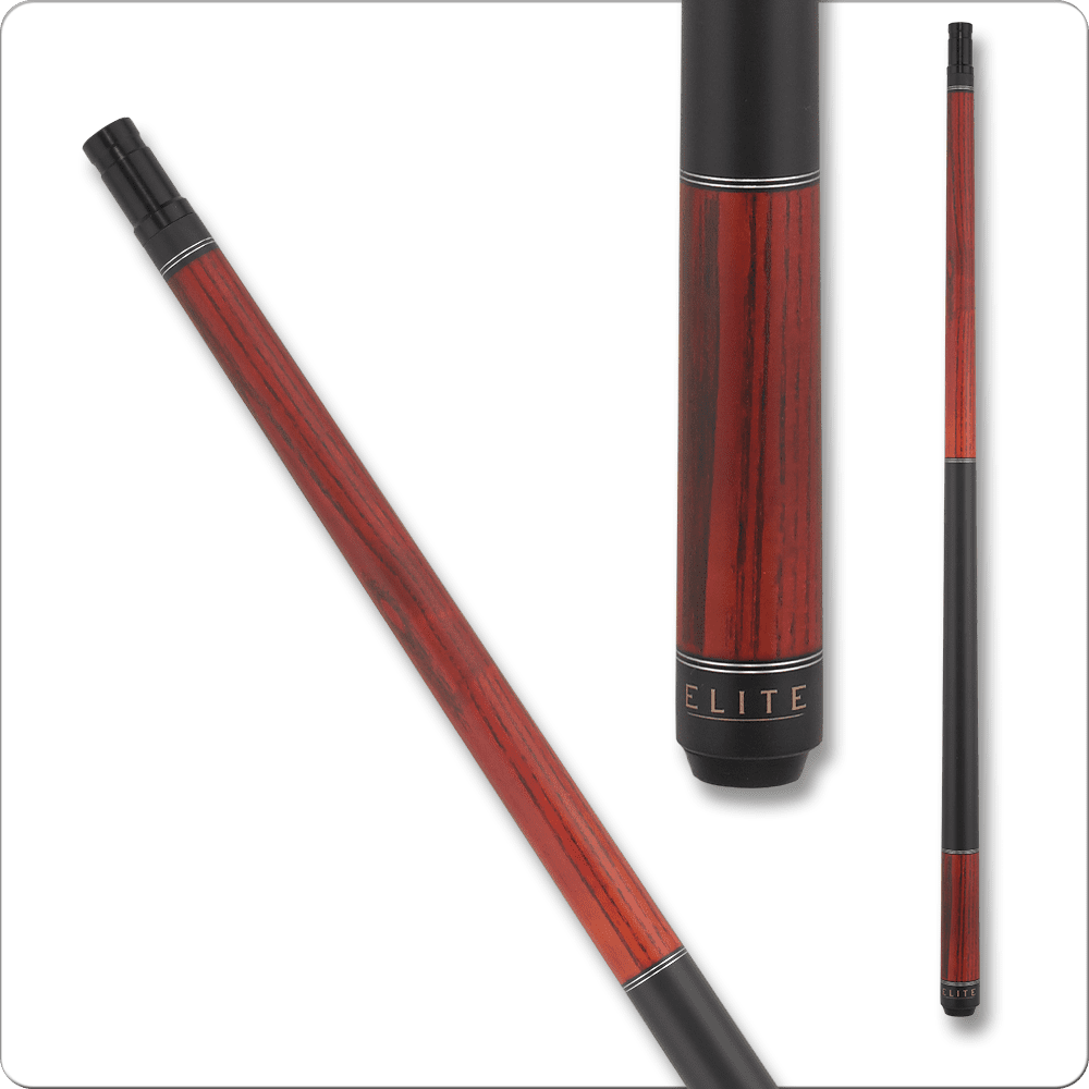 Elite EP39 cue, red and wood billiard cue with Elite branding