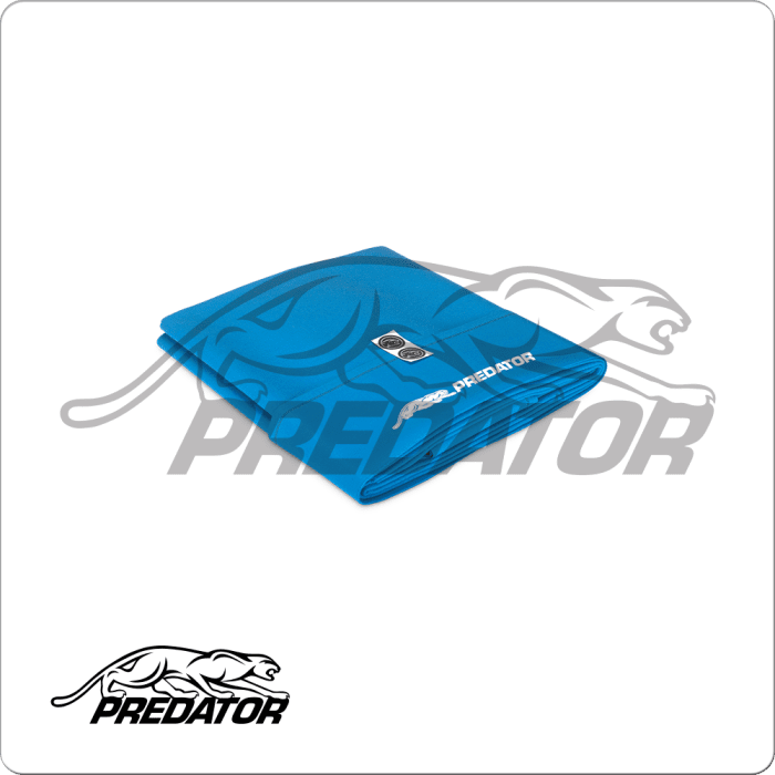 Predator Arcadia Reserve Cloth in blue, featuring the Predator logo, suitable for billiard tables, highlighted in promotional context for various cloth sizes and pricing.