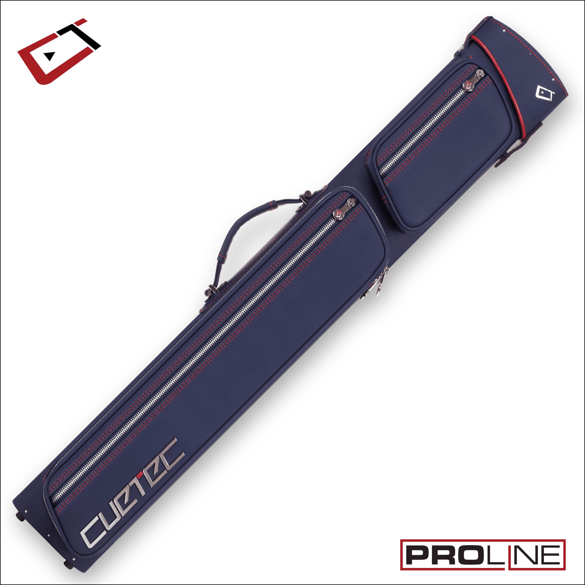 Pro Line Navy 2x4 Hard Case with dual pockets and strap, designed for pool cues, featured in sale context with price reductions.