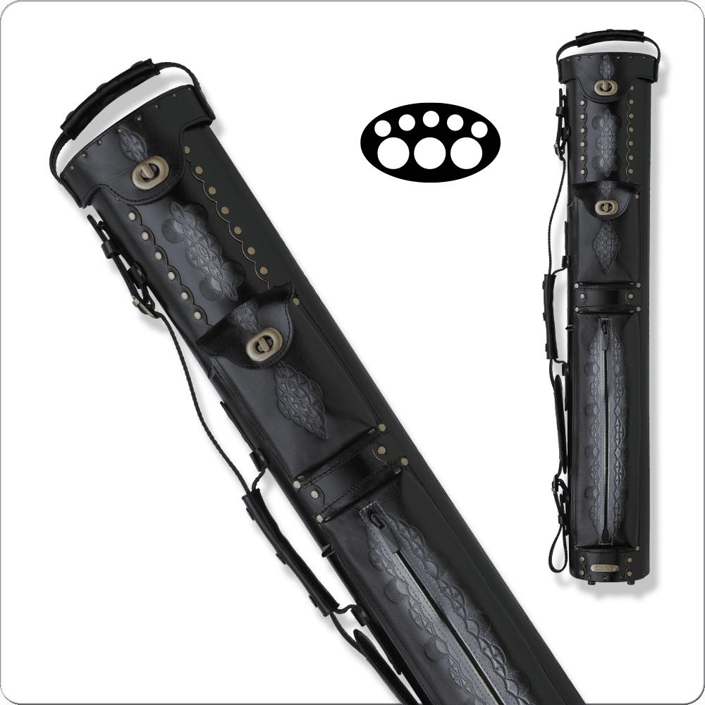 Instroke 3×5 Tooled Pool Cue Case, 3×5, Black, Leather