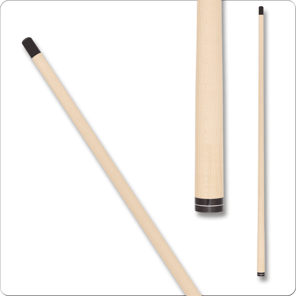 Athena ATHXS Break Cue Shaft featuring a smooth wooden finish and black rubber tip, displayed in three angles, highlighting its design for enhanced billiard performance.