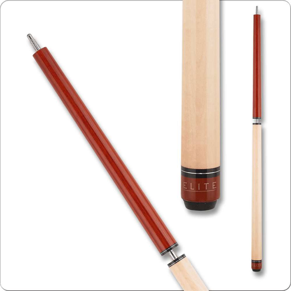 Elite ELBJC Break/Jump Cue featuring a sleek design with a maple shaft and red accents, ideal for players seeking enhanced performance and skill development.