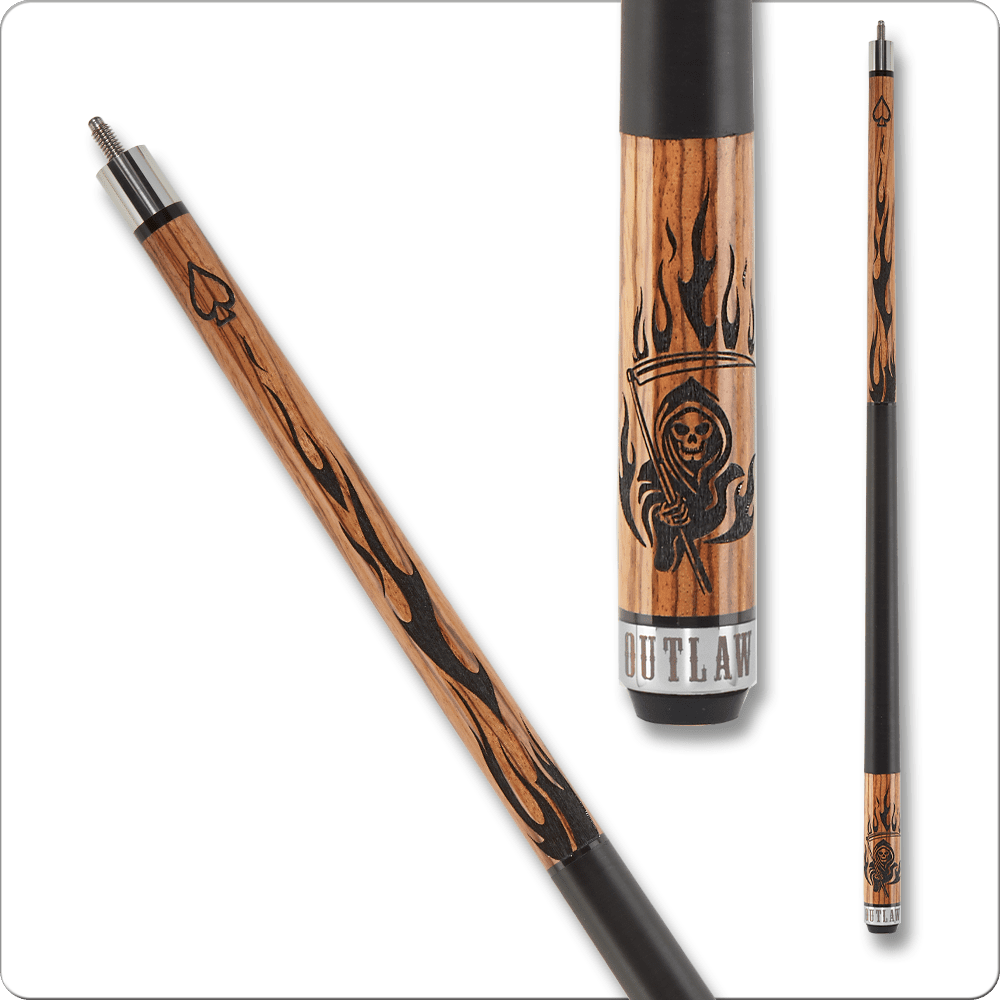 Outlaw OL50 cue pool stick with flame and reaper design
